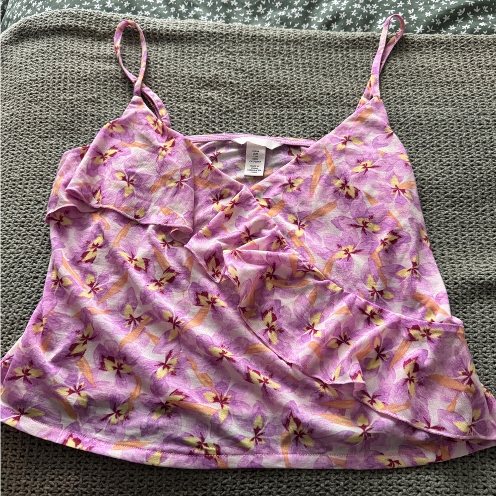 H&M Pink Camisole Crop Top with Asymmetrical Wrap